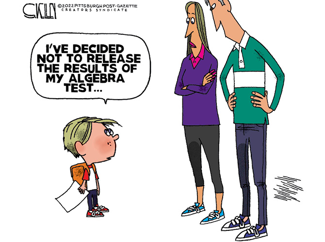 Comic of child saying to their parents, "I've decided not to release the results of my algebra test"