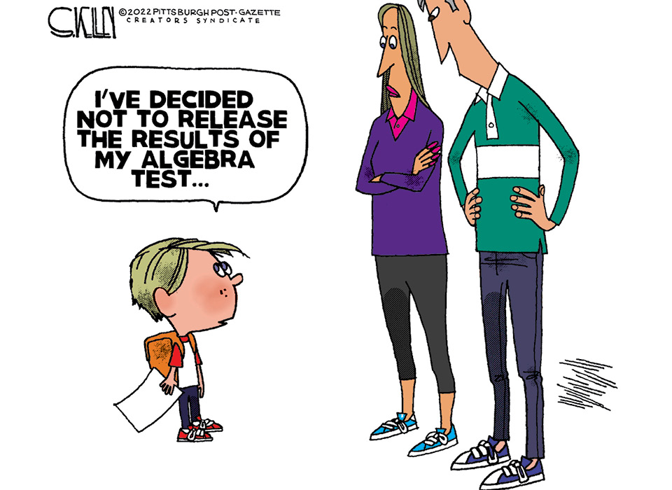 Comic of child saying to their parents, "I've decided not to release the results of my algebra test"