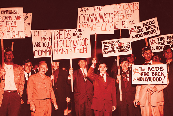 People protesting communism in Hollywood