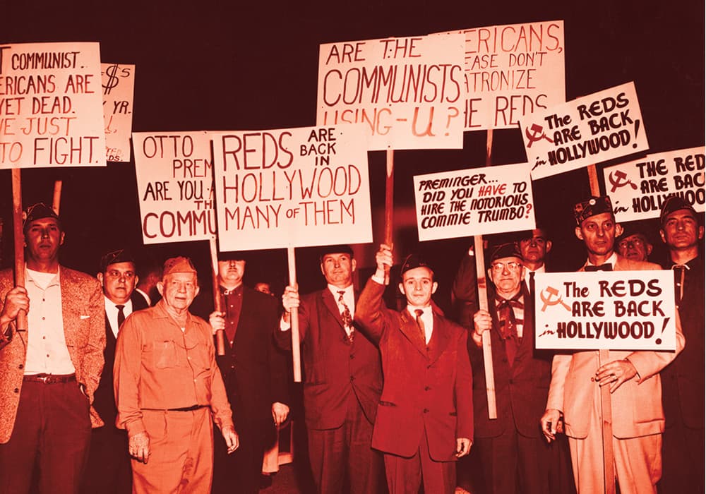 People protesting communism in Hollywood