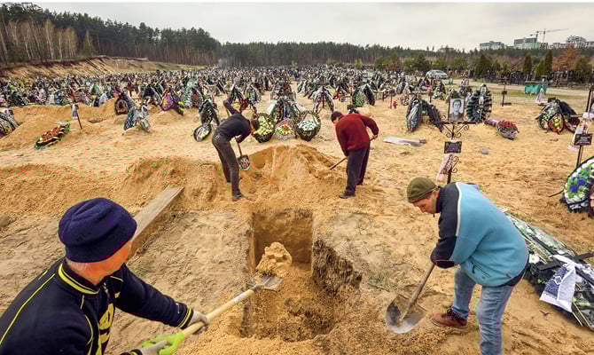 People digging a grave for a burial