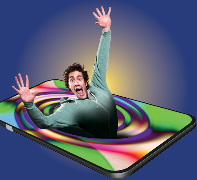 Photo of a person being sucked into their phone
