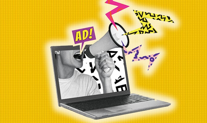 Photo of an ad screaming through the computer