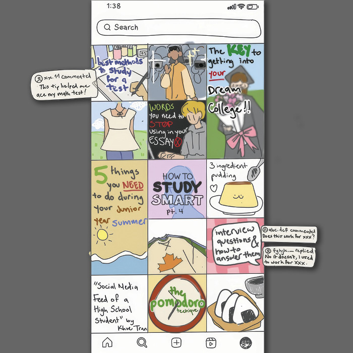 Illustration of a mock-up instagram page covering school issues