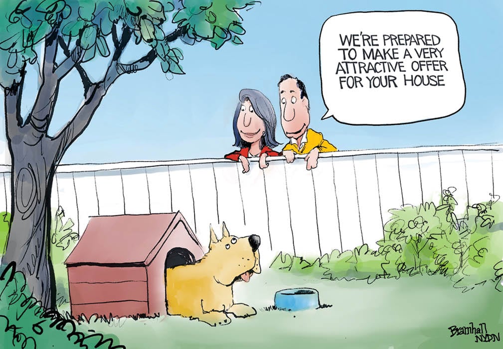 Comic of two people wanting to make an offer for the dog&apos;s house