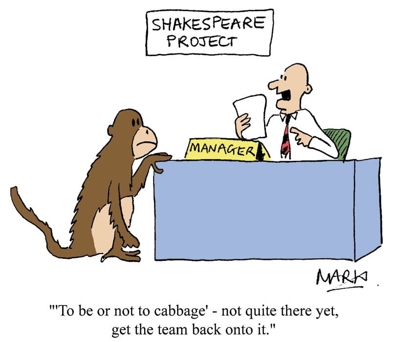 Comic of a monkey applying for a writing project