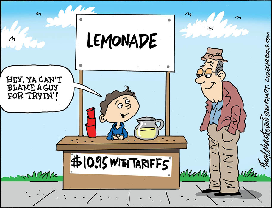 Comic of a kid selling lemonade but nearly $11 because of the tariffs