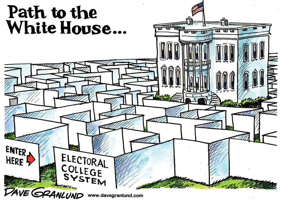 a cartoon showing a maze as the path to the White House