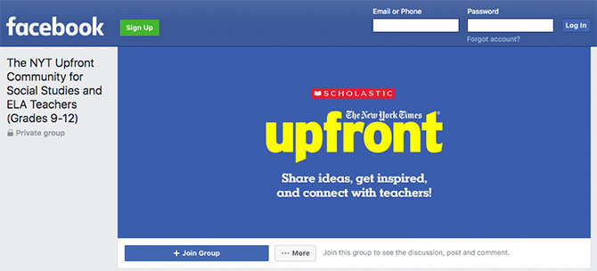 screenshot of the Upfront Facebook group