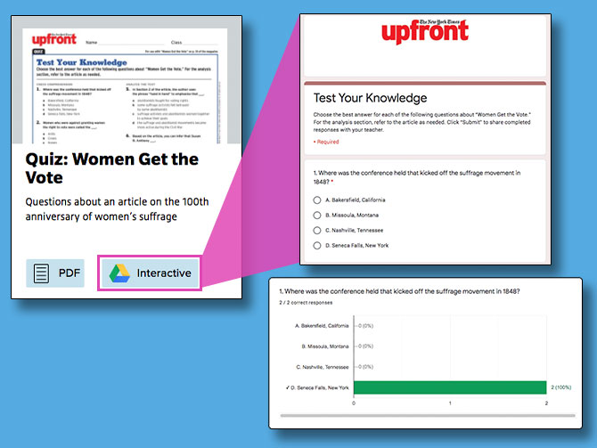 screenshot of an Upfront interactive quiz